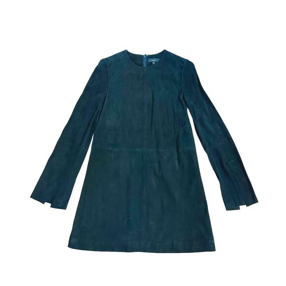 Theory Komiza Tilde Studded-Sleeve Suede Shift Dress Black - Picture 2 of 10